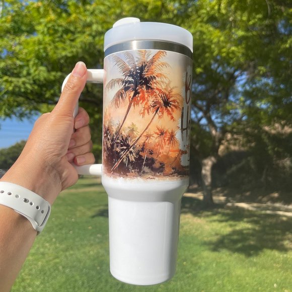 40 oz Colorful The beach is my Happy Place Double-wall vacuum insulation… - Picture 4 of 6